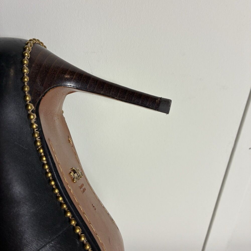 Coach Heels Sz 5 Vonna Black Leather Pointed Toe Gold Bead Chain High Heel Pump - Picture 6 of 13